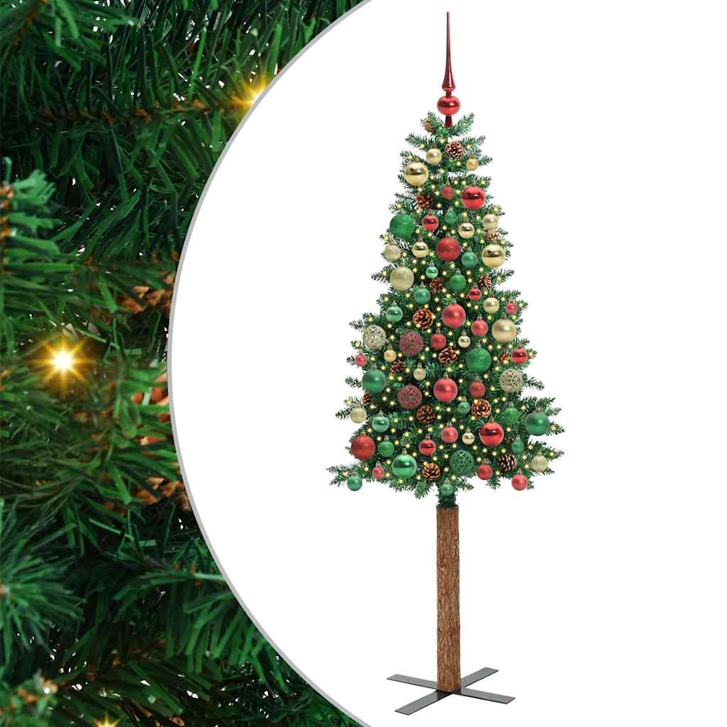 Slim Christmas Tree Green 180 cm PVC and Solid Pine wood